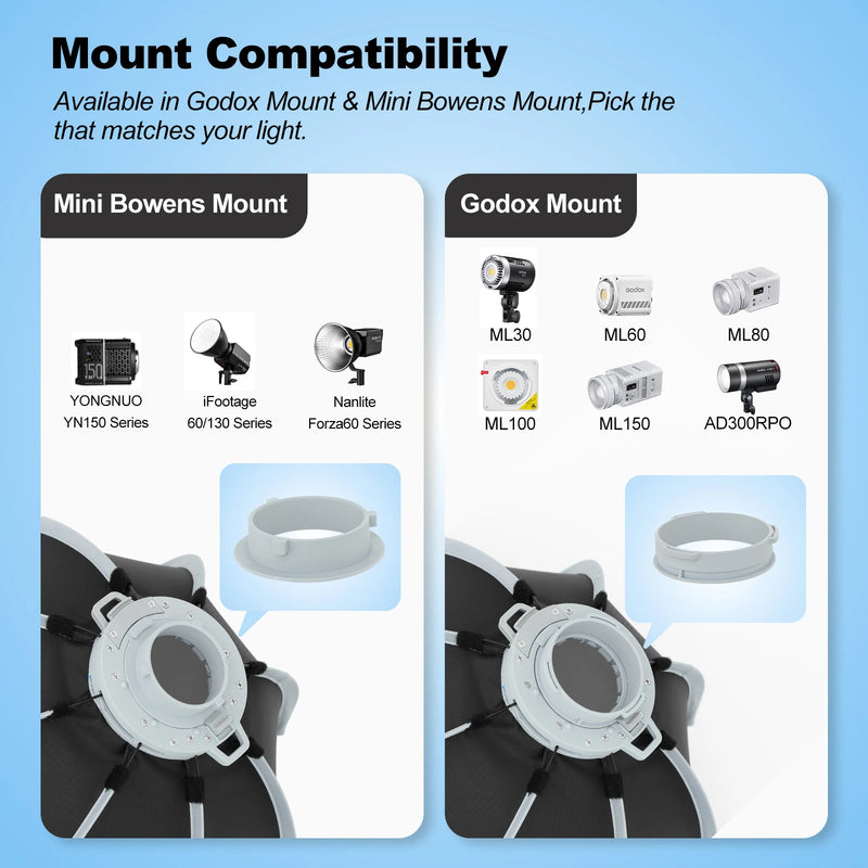 AMBITFUL Q1 Mini Bowens / GODOX Mount 30cm 45cm Octa Softbox 20*55cm Strip Softbox 30cm Softball 45cm Bounce Softbox For GODOX