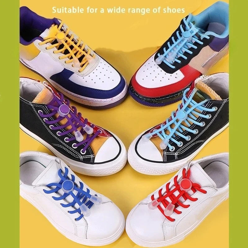 Colorful Spring Lock No Tie Shoelaces 1Pair Round Elastic Quick Lazy Shoelace for Kids Adult Sports Sneakers