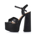 Arden Furtado Women's Summer Embossed Cowhide Platform Shoes Round Toe Super High Heel Sandals Large Size Commuter Footwear
