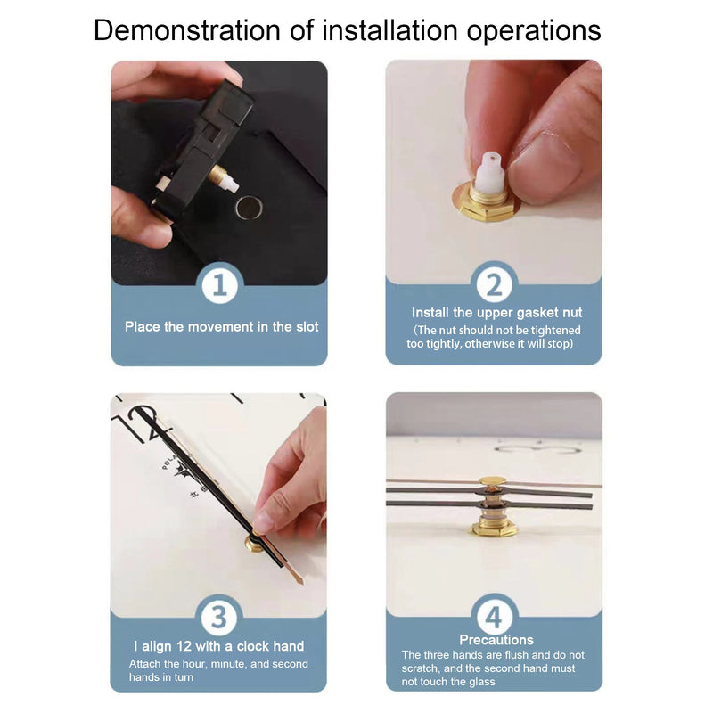 Wall Clock Quartz Movement Mechanism with Golden Hands Pointer Set, Metal Hook for Clock DIY Clock Repair Parts Replacement