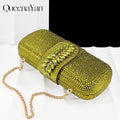 Queena Yan New Arrival Fashionable Olive Color Diamond Decorative Party Wedding Pointed Toe Women's High Heels and Bag Set