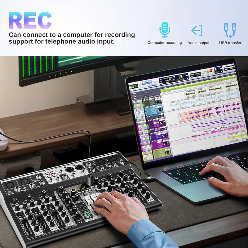 KDES KP8 Audio Mixer 8 Channel 99 DSP Effect Record PC 48V Phantom Power USB Sound Mixers Bluetooth DJ Console Mixing for Karaok