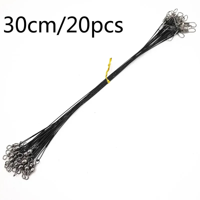 OUTKIT 20PCS/lot Fishing Lure Trace Rope Wire Leader Line Swivel Tackle Spinner Shark Spinning With 15CM, 20CM, 24CM, 30CM Pesca