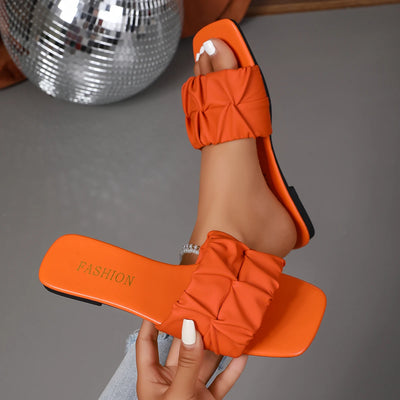 Summer New Elegant Beach Flat Bottom Women's Slippers Fashionable Outerwear Lightweight Square Toe Comfortable Casual Slippers