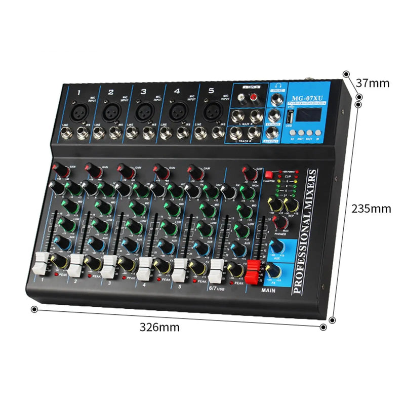 Audio Mixer USB Audio Interface 48V Power Bluetooth MP3 for Party DJ