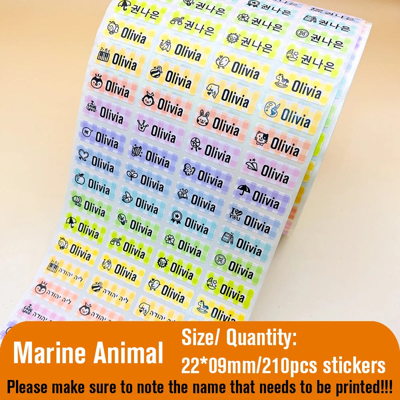 Kawaii Waterproof Name Tag Sticker Custom Adhesive Stationery Decals Personalize First Name Label for Children School Bottle