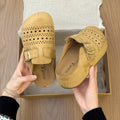 Women's Suede Perforated Buckle Clogs Mules Slides Closed Toe Slip On Breathable Flat Casual Summer Fashion Slippers Shoes Woman