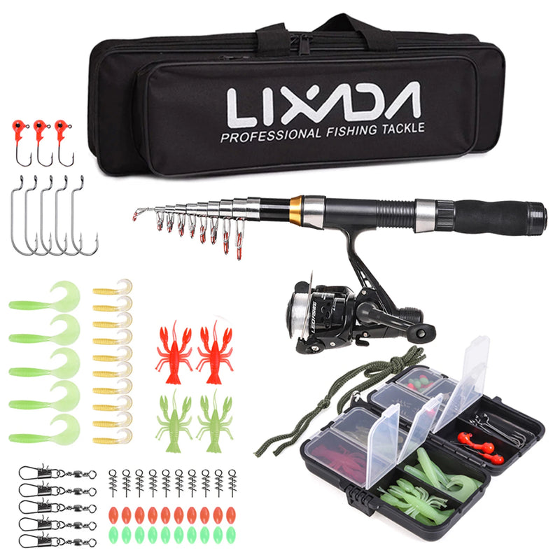 Lixada Fishing Rod Reel Combo Full Kit with 2.1m 2.3m Telescopic Fishing Rods 2PCS Spinning Reels Set Fishing Equipment 2024