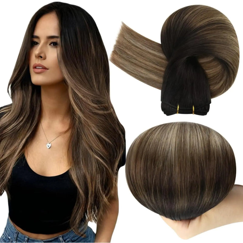 Full Shine Human Hair Weft Extensions Hair Bundles Ombre Blonde Color 100g Sew In Silky Straight Remy Skin Double Weft For Salon