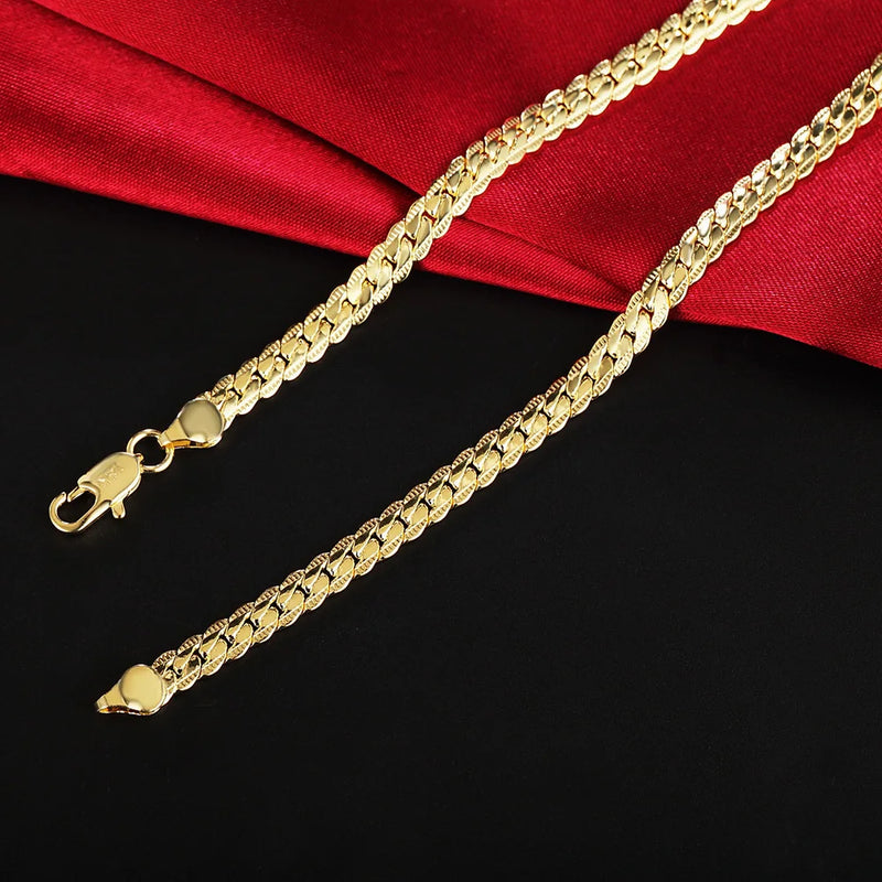 18-24Inch 45-60cm 18K Gold 5mm Full Sideways Chain Necklace For Women Man Fashion Wedding Party Charm Jewelry