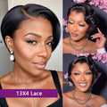 Straight Pixie Cut Wig Transparent Lace Front Human Hair Wig Short Bob Wigs 13x4 4x4 Pixie Wig Brazilian Remy Human Hair #1B Natural Color