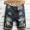 New Large Size Denim Shorts Retro Ripped Slim Men's Five | SAMAG