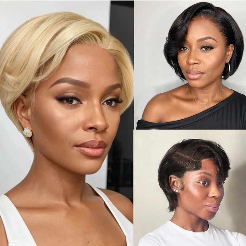 Short Bob Wig Brown Synthetic Lace Front Wigs For Women Pixie Cut Hair Bob Lace Wig Black Wig Sliver Grey Wig Cosplay Daily Life