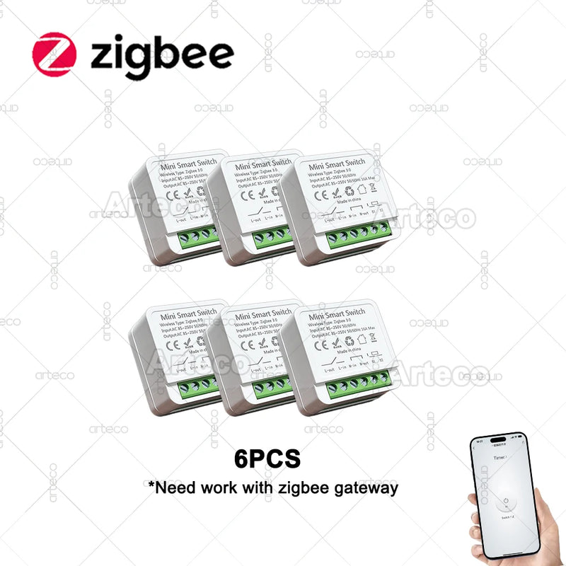 Zigbee 3.0 Mini Smart Switch 16A 2 Way Control Relay Breaker Home Automation DIY Module Light Switches Need Gateway Support Z2M