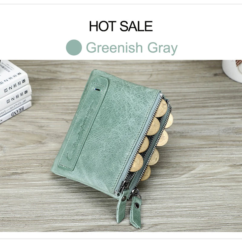 CONTACT'S Fashion Genuine Leather Women Wallet Bifold Card Holder Coin Purse Small Women's Purse Money Clip Men Pocket Wallets