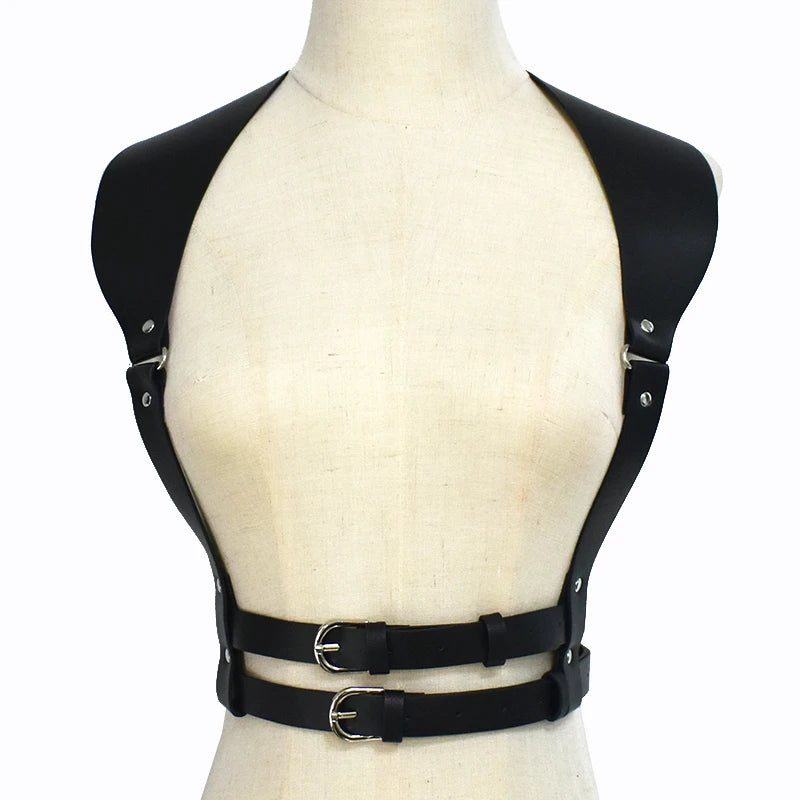 1Pc Women Fashion Punk Harness Belts Harajuku PU Leather Chest  Belt Suspenders for Gothic Waistband Clothing Accessories
