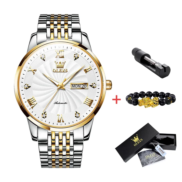 OLEVS Watch for Men 100% Original Automatic Mechanical Man Watches Steel Strap Waterproof Wristwatches Men's Luxury Brand Watch