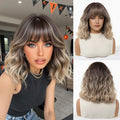 Short Silver Gray Curly Wavy Synthetic Wigs with Bangs for Women Grey Bob Cosplay Party Lolita Natural Hair Wig Heat Resistant