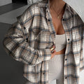Women's Spring Blouse Jacket Shirt Checkered Short-sleeved Pocket Retro Luxurious Chic Trendy Minimalist Fashionable Comfortable