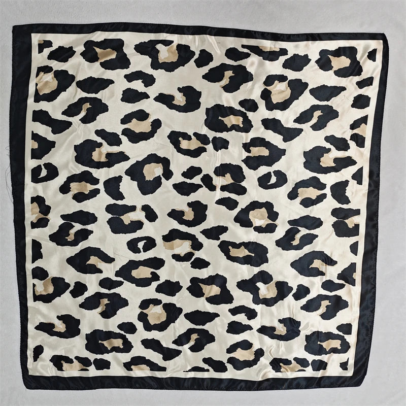 Luxury Brand 2026 Leopard Print Square Silk Scarf for Women Hijab Hair Bands 90cm Neckerchief Female Satin Shawl Ribbon Headband