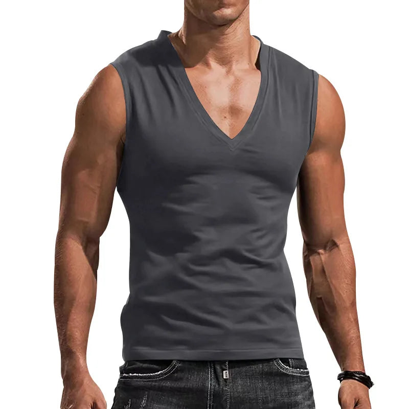 Men's vest V-neck vest solid color casual breathable slim sleeveless T-shirt men's wholesale
