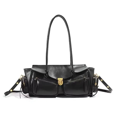Y2K Style Large Bowling Bag, Chic Boston Handbag, Solid | SAMAG