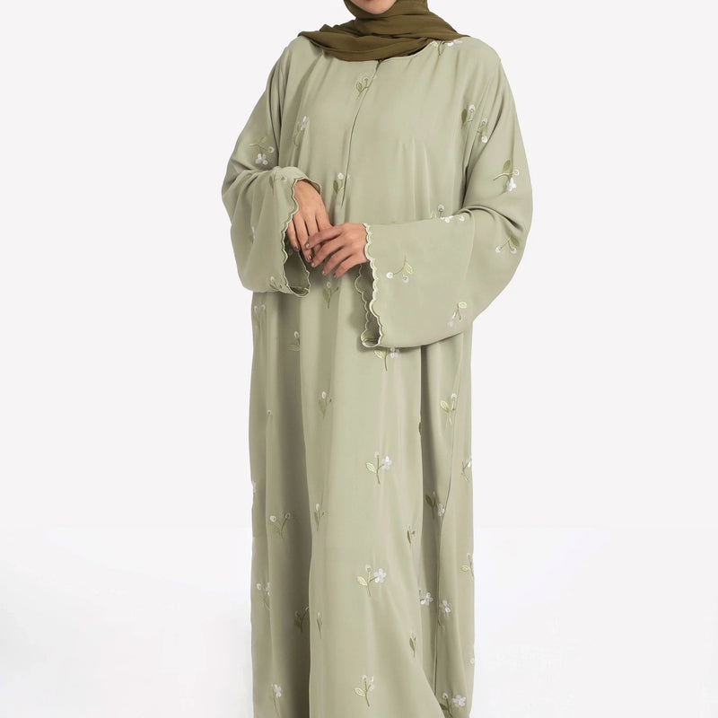 Stylish Muslim Islamic Abaya for Women Light Green Floral | SAMAG