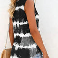 Women's Black White Tie Dye Tank Top V Neck Button Sleeveless Loose Tank Top Boho Spring Summer Day Casual Streetwear Top