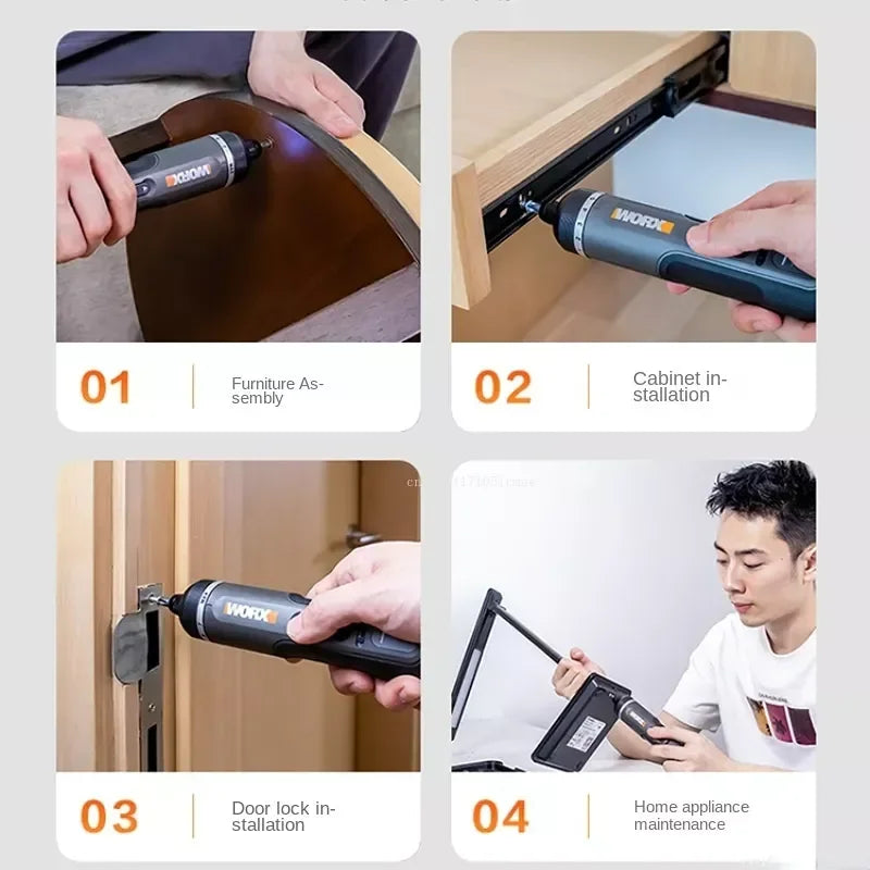 WORX WX242 4V Electrical Screwdriver Set Smart Cordless Electric USB Rechargeable 30 Bit Mini Drill Power - View 5 | SAMAG