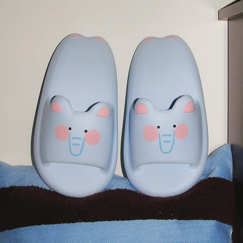 Women Thick Soft-Soled Slippers Platform Cute Animals Design Summer Indoor Non-Slip Bathroom Couples Comfortable Casual Home New