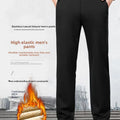 Winter Fleece Warm Business Formal Pants Men Classic Work Office Grey Elastic Waist Suit Thicked Thermal Trousers Plus