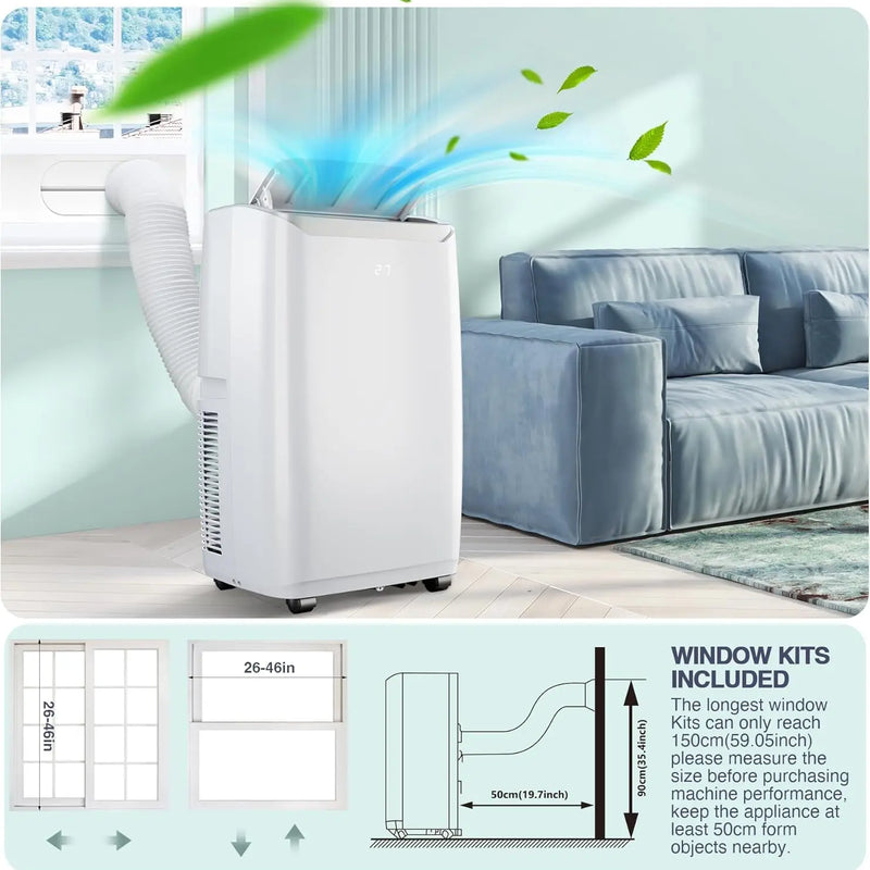 14,000 BTU Portable Air Conditioners Cools up to 750 Sq.Ft, 3-in-1 Quiet Portable AC Unit with Cool, Dehumidifier & Fan, Sleep Mode, 24H Timer, Remote Control & Installation Kits