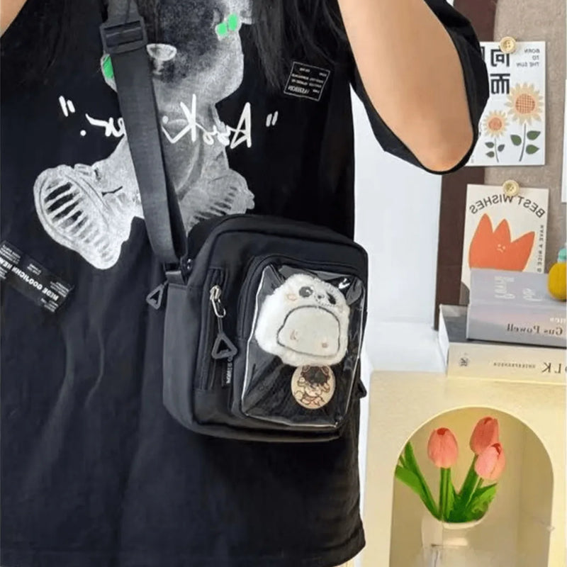 Y2K Mini Women's Korean Style Casual Crossbody Bag with Transparent Pocket, Small Shoulder Bag, Wallet and Phone DIY Bag