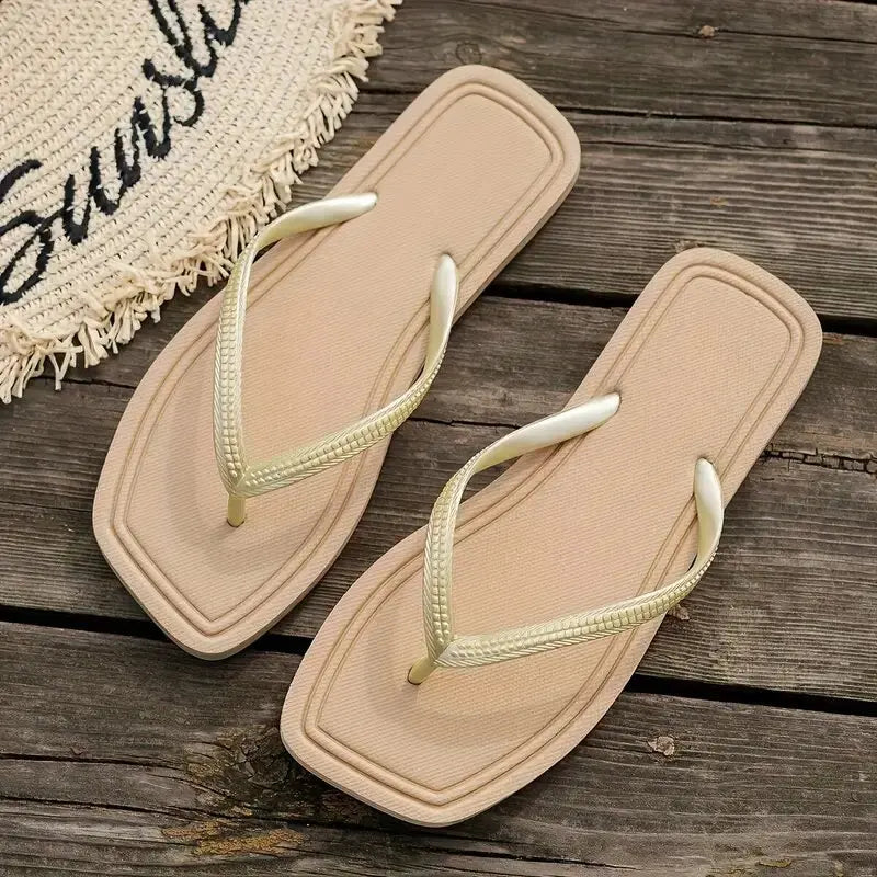 Women's Slippers Minimalist Solid Color Flip Flops Soft Anti-slip Beach Leisure Chic All-Match Summer Footwear