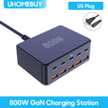 800W USB C GaN Charger 100W PD3.0 PPS QC3.0 10-Port Fast Charging Station for iPhone 16/15 Samsung MacBook Pro Laptops Tablets