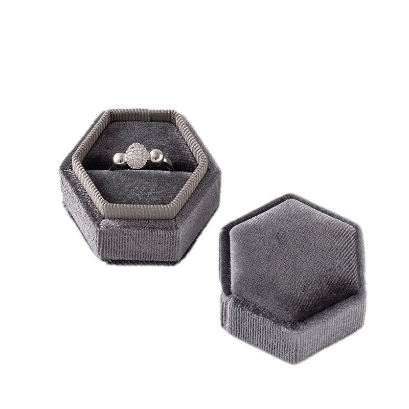 Velvet Hexagon Single Slot Ring Box For Engagement Wedding Keepsake Case Bridal Photo Jewelry Exhibitor Storage Display Selling