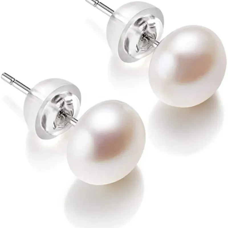 Natural Freshwater Pearl Stud Earrings Real 925 Sterling Sliver Earring Cultured White Pearl for Women Earring Jewelry Wholesale