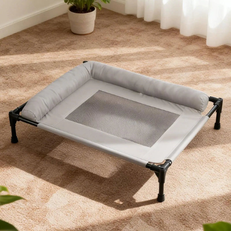 Elevated Dog Bed with Pillow Border Firm Support Elevated Dog Bed L-Shaped Pet Lounger All Seasons Use Cooling Mesh Pet Cot
