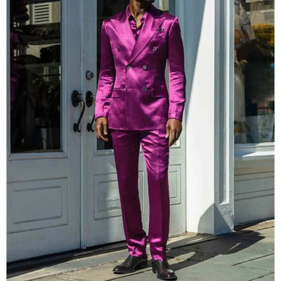 Fashionable Men Suits Satin Jacket Pants Sets Prom Party | SAMAG
