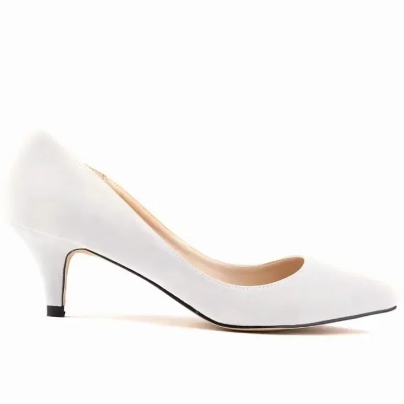 Large Size Women Solid Color Pumps Classic 5cm Low High Heels Breathable Slip On Pointed Toe Stiletto Female Work Wedding Shoes