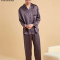 Fimtairah Real 19MM 100% Mulberry Silk Pajamas Men's Autumn  Hangzhou Solid Color heavy Silk Home Wear Men's