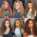 13x4 HD Lace Frontal Curly Wig Honey Blonde Highlight Vietnamese Human Hair Glueless Lace Front Wigs For Women