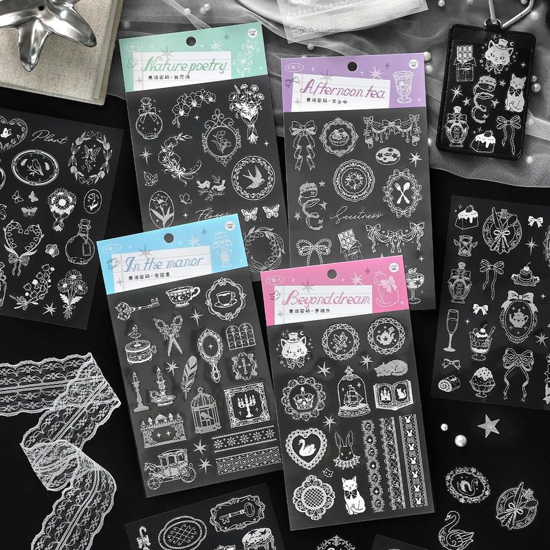 2 Pcs Pre-cut PET Stickers, Fairy Tale Code Decals. DIY Journal Scrapbook Landscape Scene Craft Material, Versatile Stationery