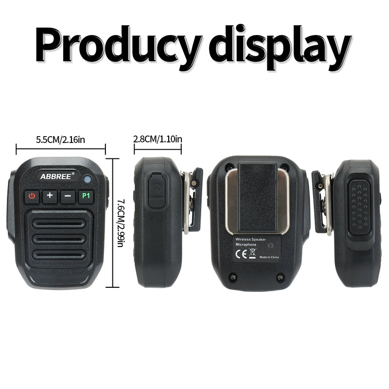 ABBREE Walkie Talkie Wireless Bluetooth Microphone Speaker MIC Waterproof For Baofeng UV-21 Quansheng UV-K6 Retevis Radios