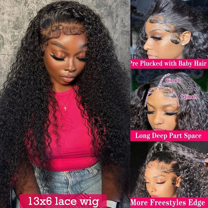 300 Density 13x6 Hd Deep Wave Frontal Wig 30 34inch Glueless Wigs 100% Human Hair Water Wave Curly Lace Front Wig For Women