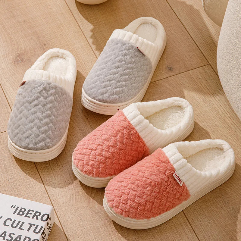 Faux Rabbit Fur Slippers for Women & Men - Plush Winter House Shoes with Thick Sole, Cloud Comfort Couple Slides for Indoor Home