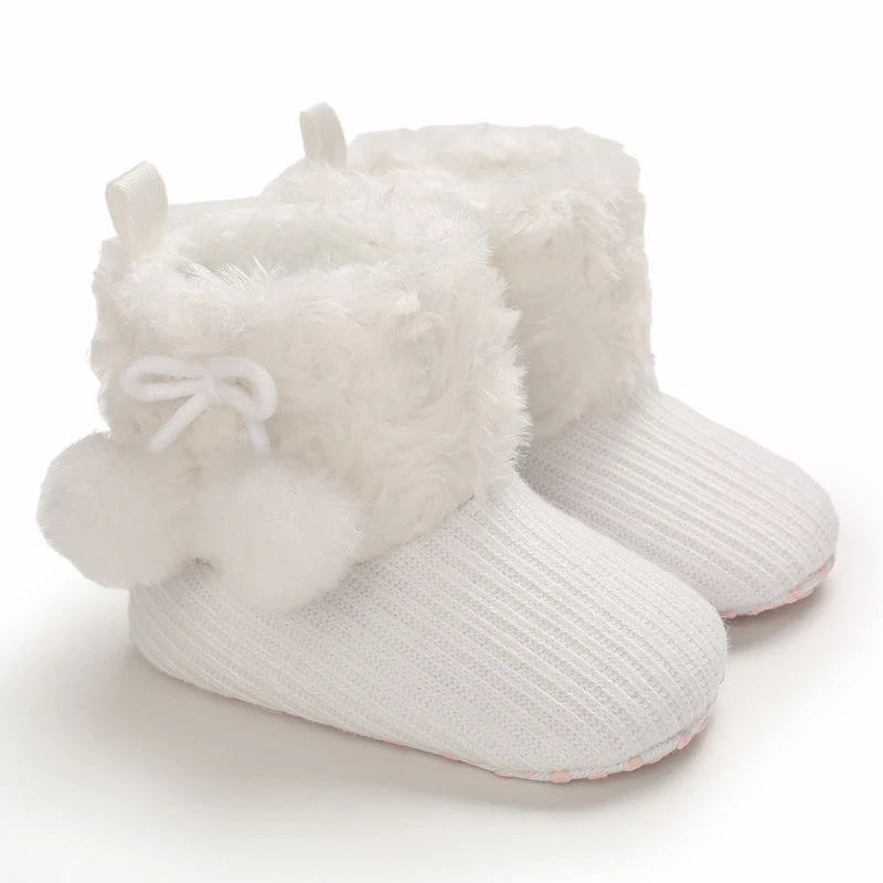 2022 Baby Autumn Winter Boots Baby Girl Boys Winter Warm Shoes Solid Fashion Toddler Fuzzy Balls First Walkers Kid Shoes 0-18M