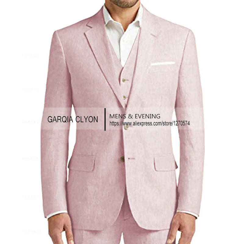Summer Linen Suit Men Casual Party Classic Blazer Pants 3 Pieces Holiday Travel Tailor-made Breathable Cool Male Outfits