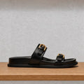 Women's Flat Slide Sandals Double Strap Buckle Premium Soft PU Leather Open Toe Casual Summer Beach Slippers 2026