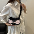 Sweet Lace Bow Prints Ladies Shoulder Bags Women's Contrast Color Lightweight Underarm Bags Pleated Design Female Hobos Handbags